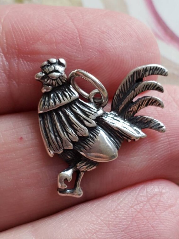 Vintage Sterling Silver Rooster Fowl Pendant 1980s - image 7