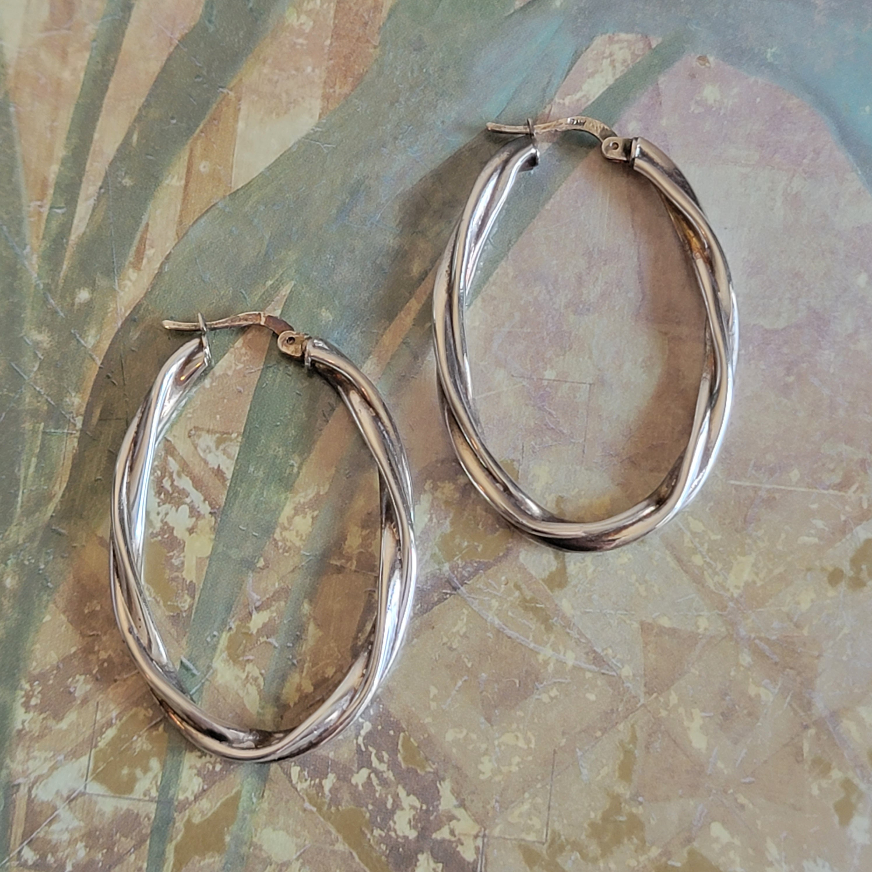 Vintage HAN Sterling Silver Hoop Twist Earrings Pierced Ears 925