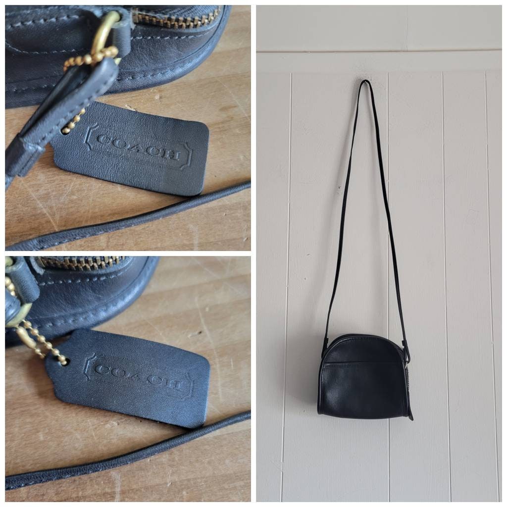Vintage Small Coach Black Leather Crossbody Bag Pocketbook Handbag