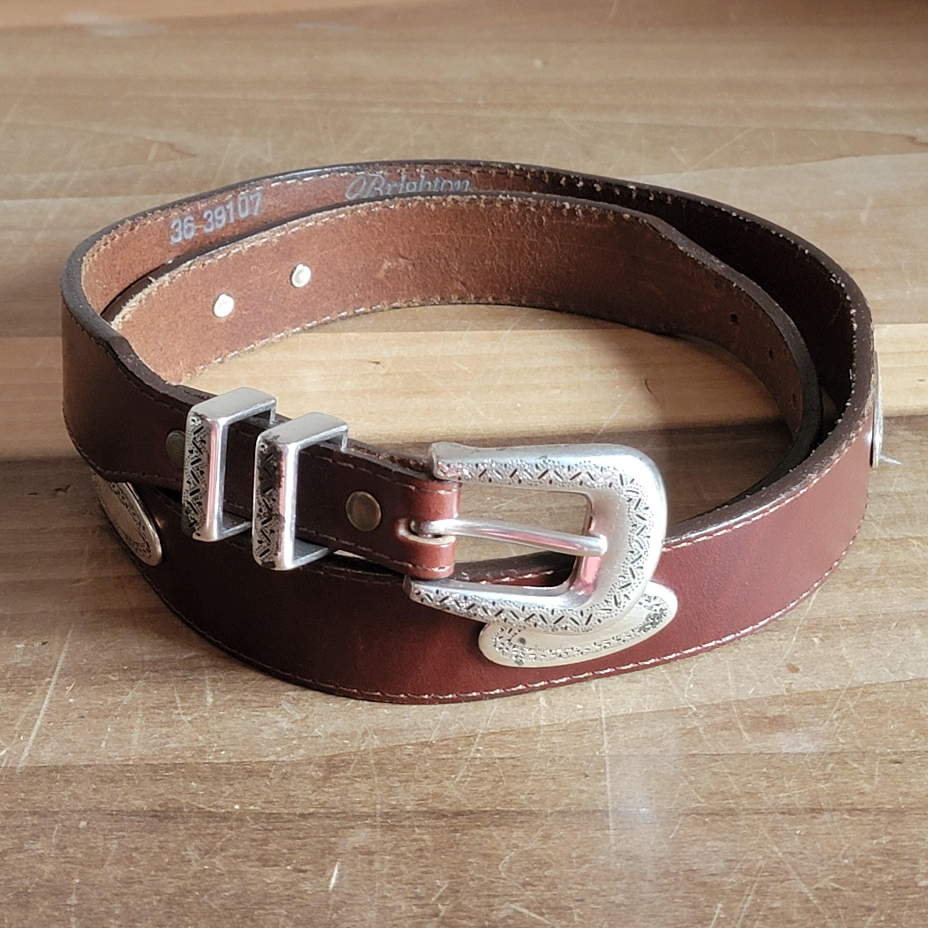 Vintage BRIGHTON Brown Leather & Silver Belt Brighton Baroque Croc Embossed Leather Belt: Ornate Silver  main image 3