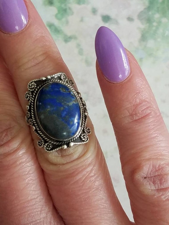 Vintage Sterling Silver and Blue Stone Bezel Ring… - image 10