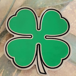 Vintage Pewter Shamrock Belt Buckle: Green Enamel Four Leaf Clover