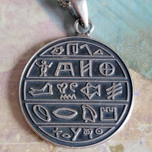 Vintage Sterling Silver Glyph Pictoglyph Pendant and Chain Necklace