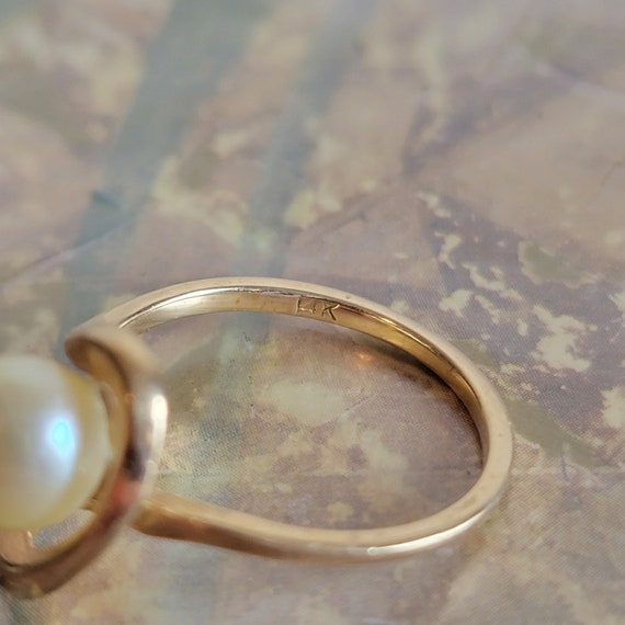 Vintage 14 Karat Gold and Pearl Ring 14 K Size 6 - image 7