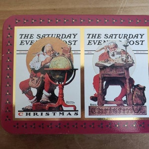 Vintage Norman Rockwell Christmas Playing Cards and Christmas Tin Never Used Made in the USA