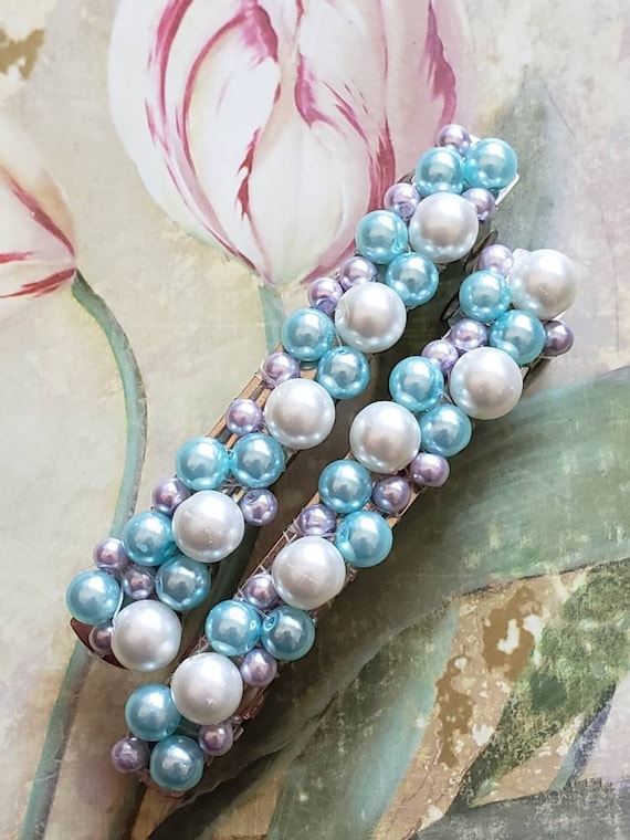 Vintage Set of 2 Faux Pearl Hair Barrettes French Clip 1980s  display picture 2