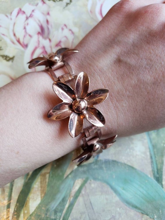 Vintage Copper Daisy Flower Bracelet - image 9