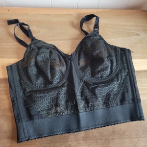 Vintage Bali Snowflake Black Long Line Bra Bullet Bow Bra Brassiere Lace Adjustable Straps Size 40 C Union Label Made in the USA 1950s 1960s
