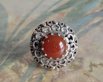 Vintage Sterling Silver and Carnelian Statement Ring 925 Accessory Size 8