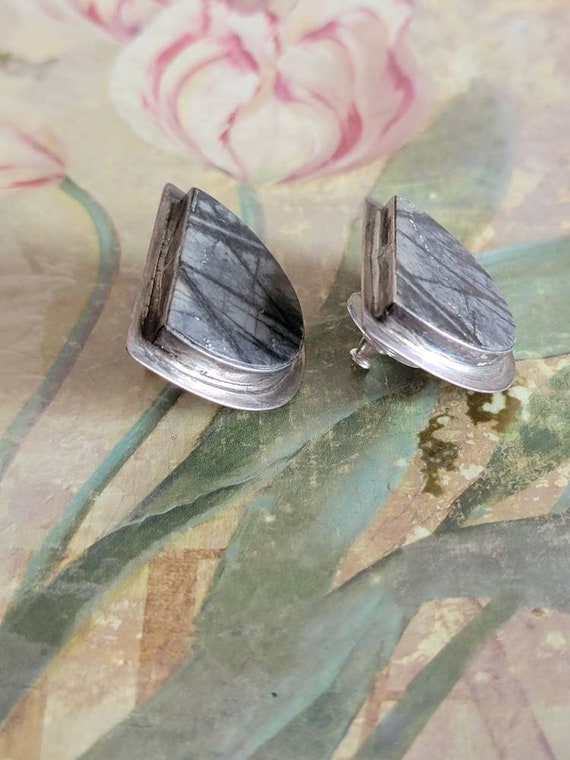 Vintage Elyse Sterling Silver and Gray Agate Gray… - image 5