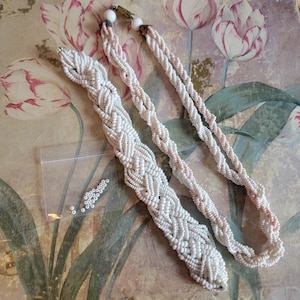Vintage White Seed Bead Milk Glass Braided Bracelet Necklace For Beads Only As Is