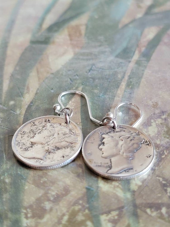 Vintage Sterling Silver Mercury Dime Earrings for… - image 5