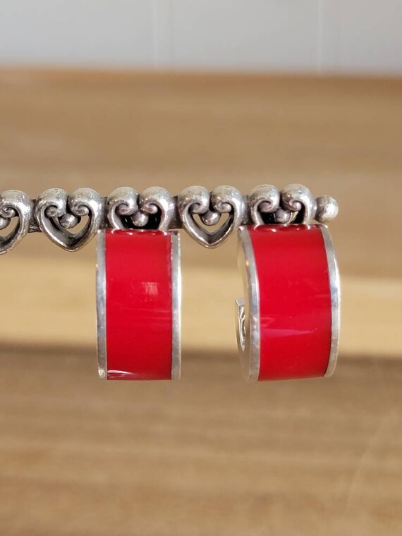 Vintage Sterling Silver and Red Enamel Curved Dro… - image 1