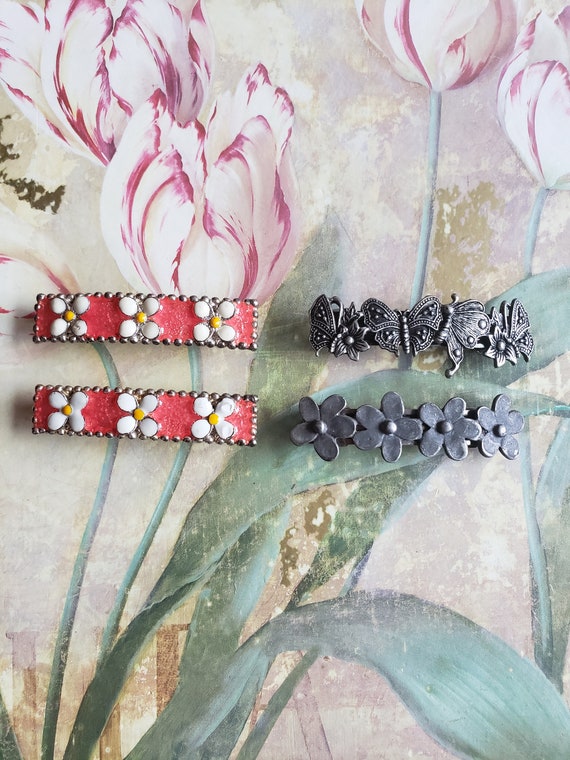 Vintage Lot of 4 Hair Barrettes French Clips 1990s 