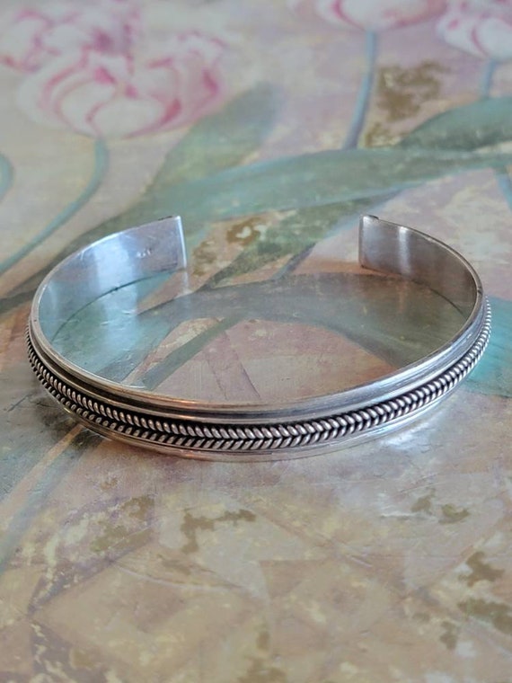 Vintage Sterling Silver Men's Cuff Bracelet 925 - image 1