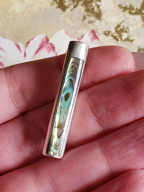 Vintage Sterling Silver and Abalone Bar Brooch or… - image 8