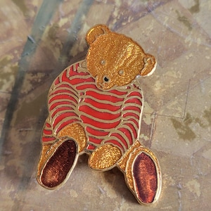 Vintage Teddy Bear Gold Tone Enamel Brooch or Pin 1992