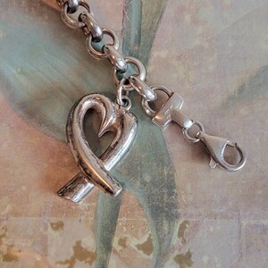 Vintage Sterling Silver 925 Lobster Claw Clasp Bracelet and Heart Pendant Charm Valentine&#39;s Day