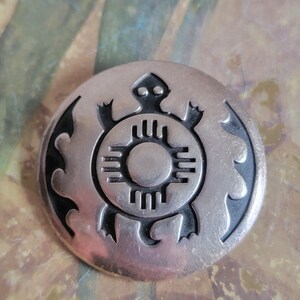 Vintage Sterling Silver Native Style Southwestern Turtle Brooch Pin 1990s