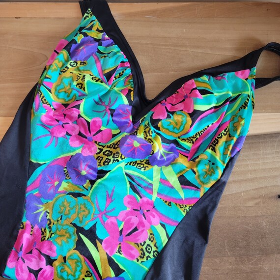 Vintage Rose Marie Reid Bathing Suit Black Tropic… - image 1