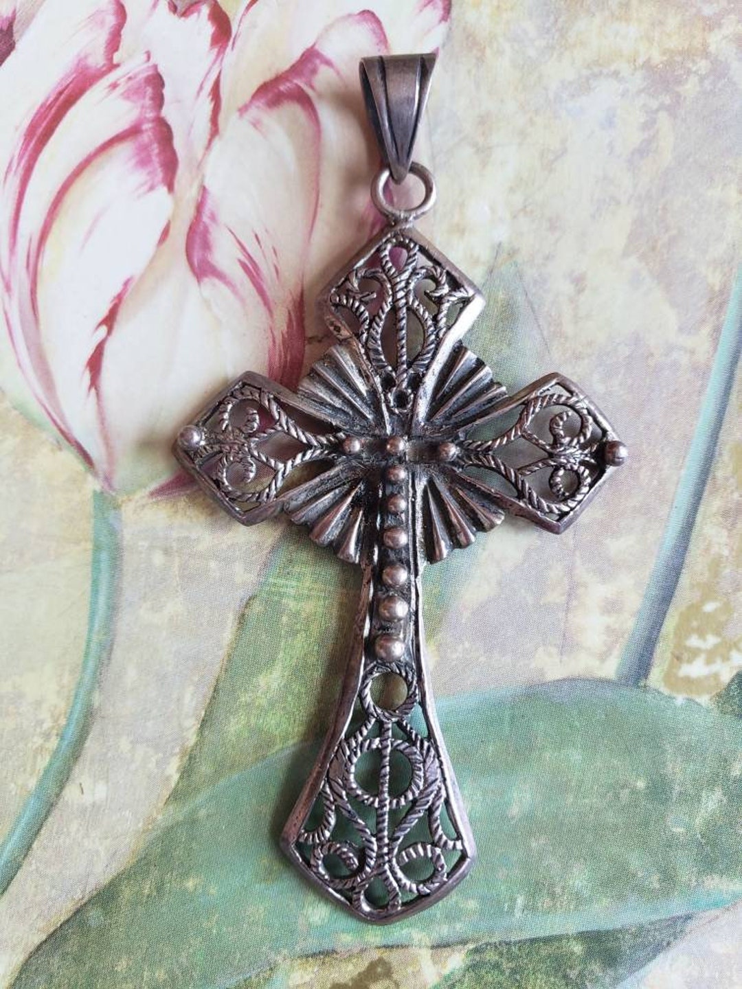 Vintage Sterling Silver Filigree Large Cross Pendant 925 - Etsy