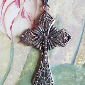 Vintage Sterling Silver Filigree Large Cross Pendant 925