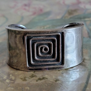 Vintage Sterling Silver Maze Labyrinth Cuff Bracelet Made Mexico 925