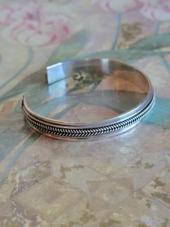 Vintage Sterling Silver Men's Cuff Bracelet 925 - image 3