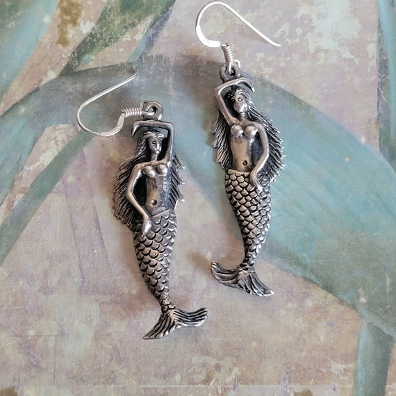 Vintage Sterling Silver Mermaid Earrings for Pierced Ears French Hooks 925 Fish Tail Ocean Sea Goddess Water Nymph Water Sprite Siren Etsy