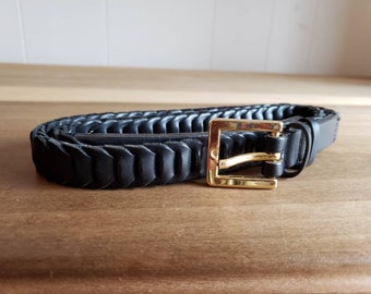 Vintage Oscar Leather Waist Belt Black Gold Wide Statement  display picture 1