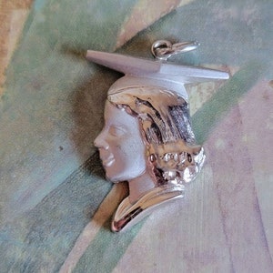 Vintage Sterling Silver Graduation Female Graduate Cap Pendant Charm 925 Graduating Class