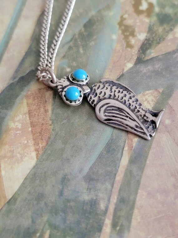 Vintage SC Sterling Silver and Turquoise Wise Owl… - image 4