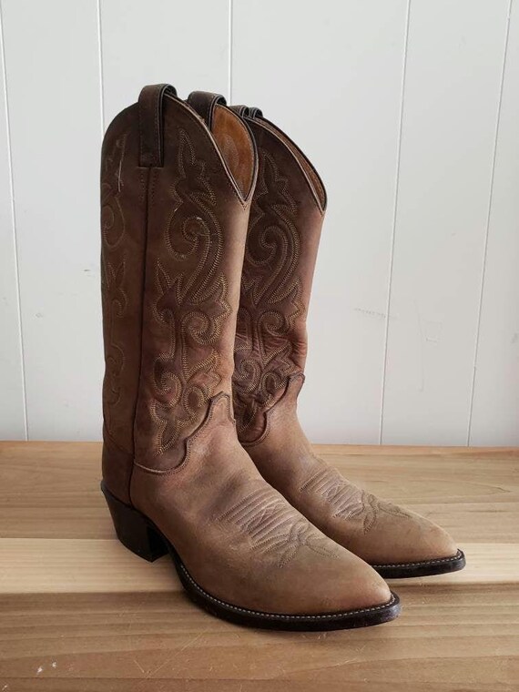 Vintage Justin Cowboy Boots Bay Apache Leather Size 6.5 D 1970s 