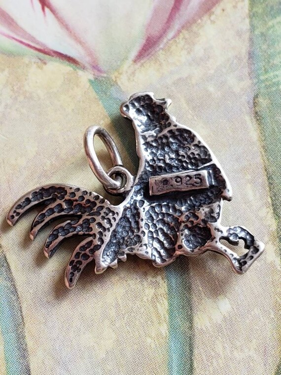 Vintage Sterling Silver Rooster Fowl Pendant 1980s - image 6