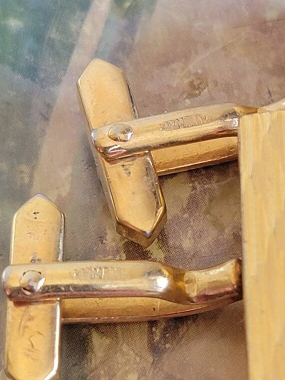 Vintage Rectangular Cufflinks: Black & Gold Tone,… - image 8