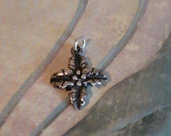 Vintage Sterling Silver Christmas Holly Charm Pendant Christmas 925