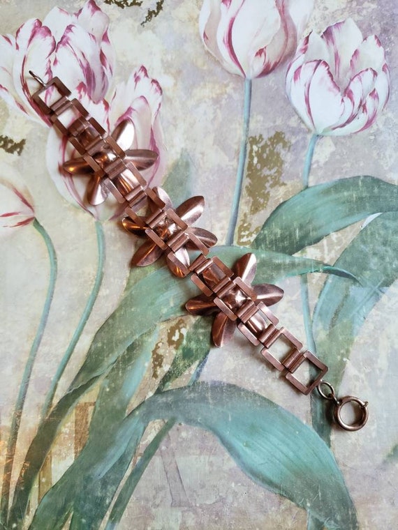 Vintage Copper Daisy Flower Bracelet - image 5