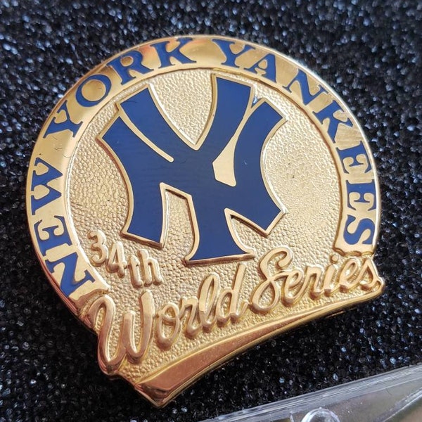 Vintage Balfour Gold Tone Metal and Blue Enamel New York Yankees 34th World Series Commemorative Lapel Pin Original Box