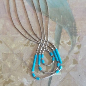 Vintage 3 Strand Sterling Silver Liquid Silver Sterling and Turquoise Beads Necklace 925