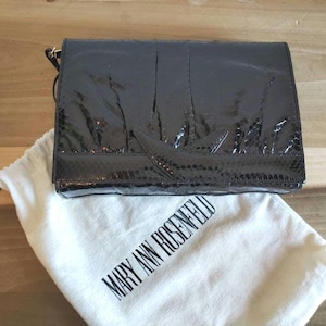 Bolso de mano estilo cartera Mary Anne Rosenfeld de piel de serpiente y cuero negro vintage, accesorio clásico de los años 80