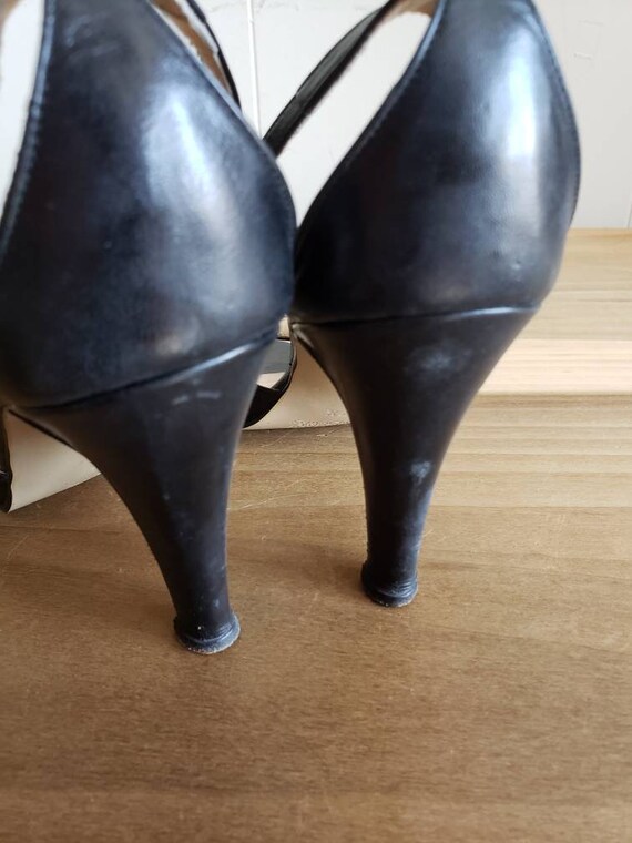 Vintage Intermezzo Leather Sandals: Black Strappy Heels, Size 7.5 View 6