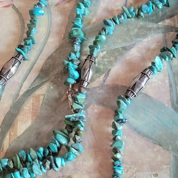 Vintage Sterling Silver Bead and Turquoise Chip B… - image 3