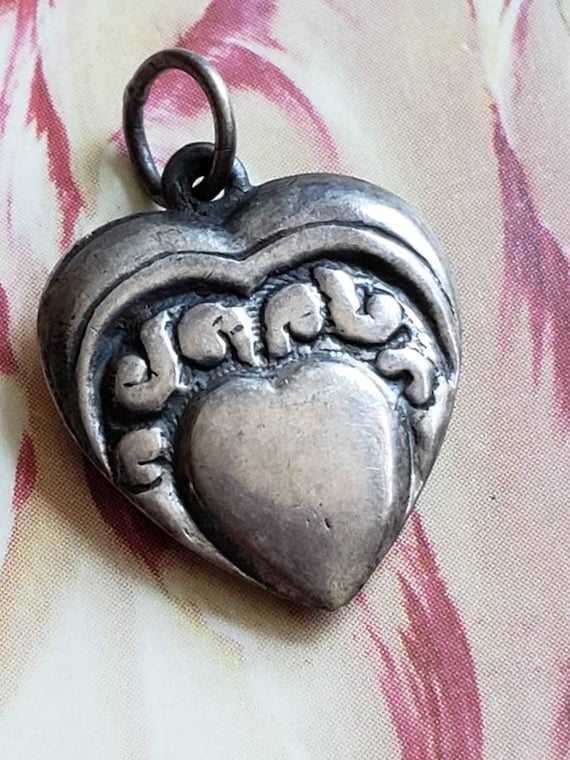 Vintage Antique Sterling Silver Puffed Heart Penda