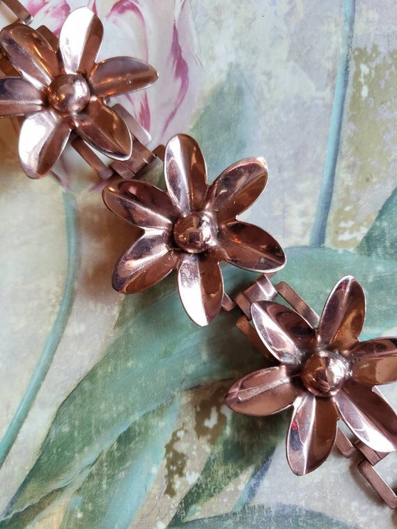 Vintage Copper Daisy Flower Bracelet - image 10