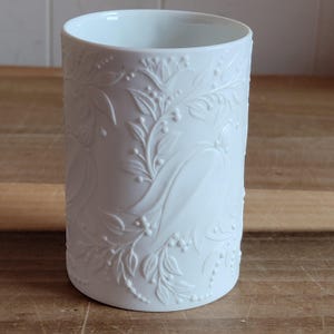 Vintage Bjorn Wiinblad for Rosenthal Matte Bisque Vase White with Floral Details Made in Germany