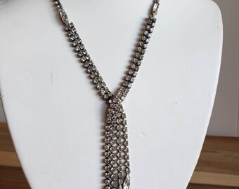 Vintage Silver Tone Clear Rhinestones Overlapping Necklace 1950s Bride Bridal Something Old