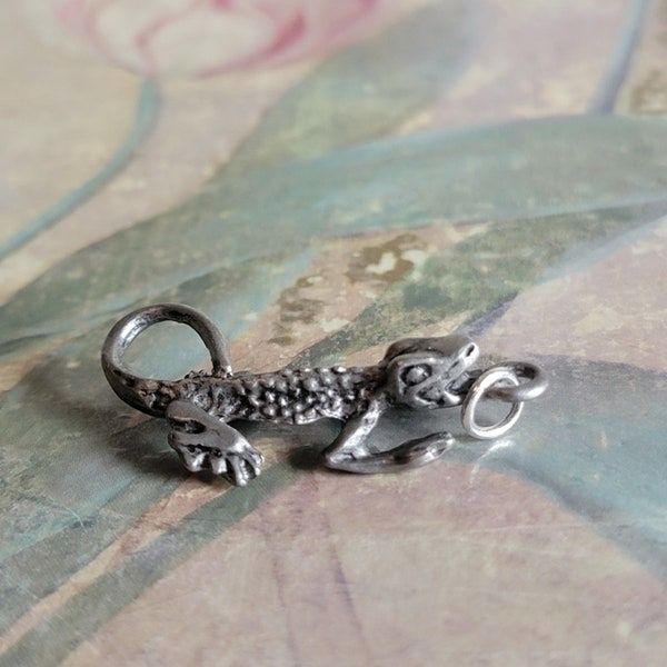 Vintage Pewter Lizard Pendant Sterling Silver Bale