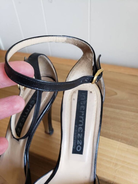 Vintage Intermezzo Leather Sandals: Black Strappy Heels, Size 7.5 View 4