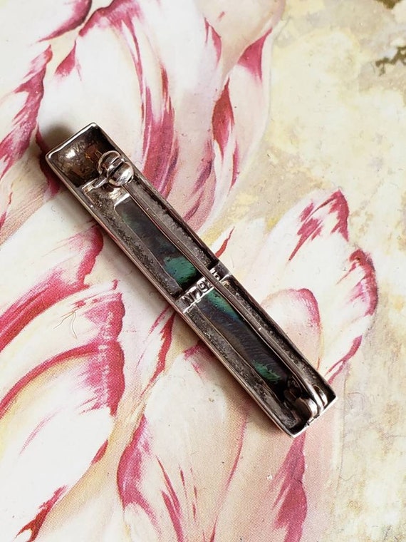 Vintage Sterling Silver and Abalone Bar Brooch or… - image 6