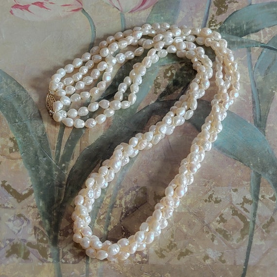 Collier Ancien à Trois Rangs De Perles D'eau Douce Et Cabochon En Agate - Longueur ~43 Cm - Occasion Vintage
